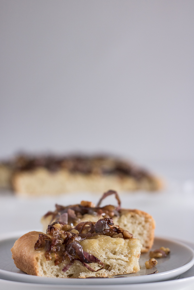 Pieces of focaccia on a plate