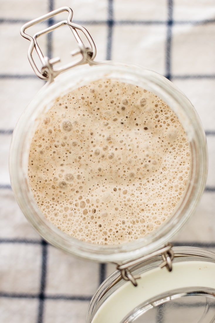 sourdough starter super active made of rye flour and whole wheat flour