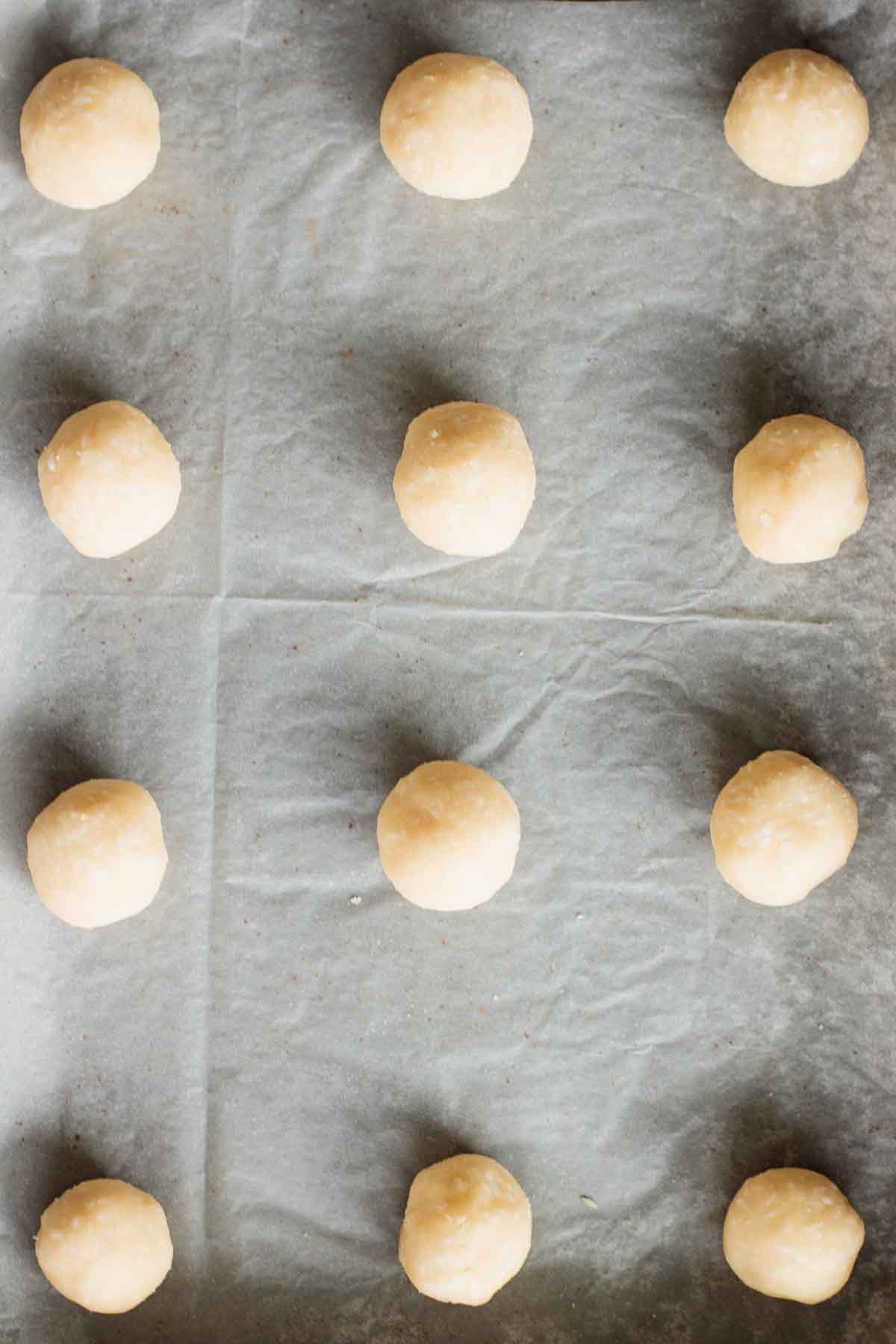 Dough shaped on baking sheet.