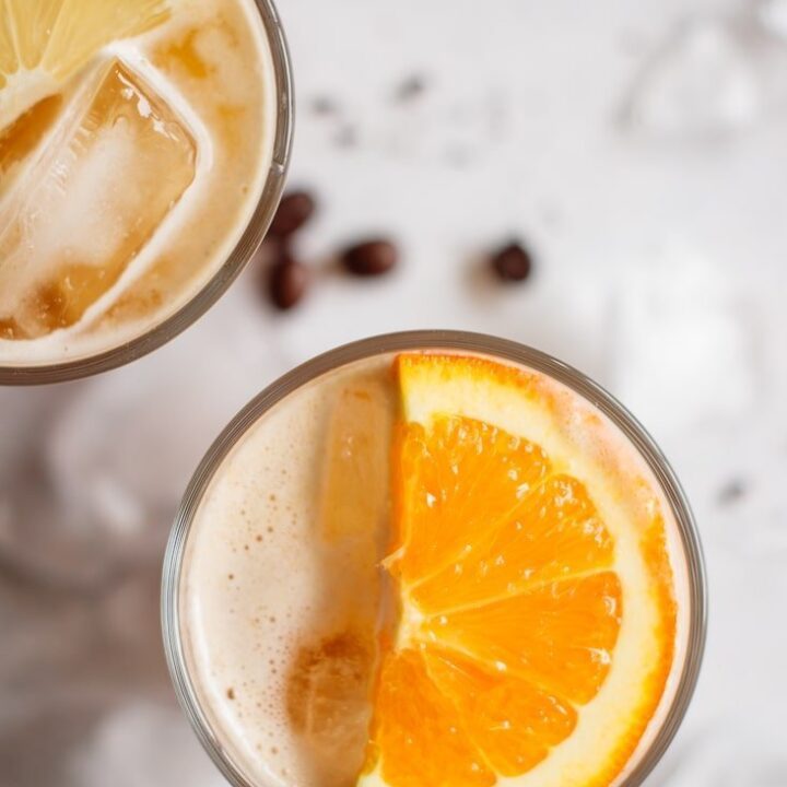 close up on drink, flat lay photo