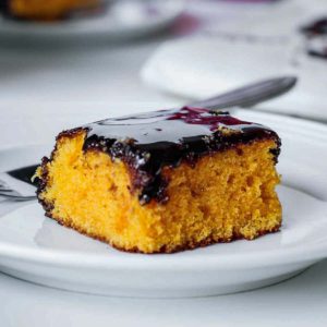 slice of brazilian carrot cake with chocolate icing