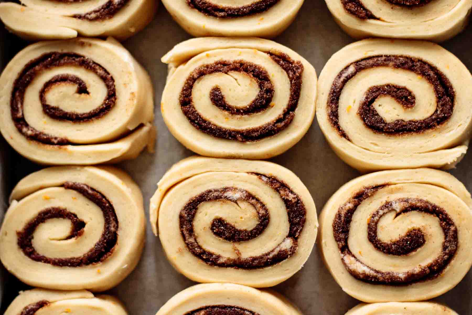 dough sliced and placed side by side on the baking pan, during its second rise