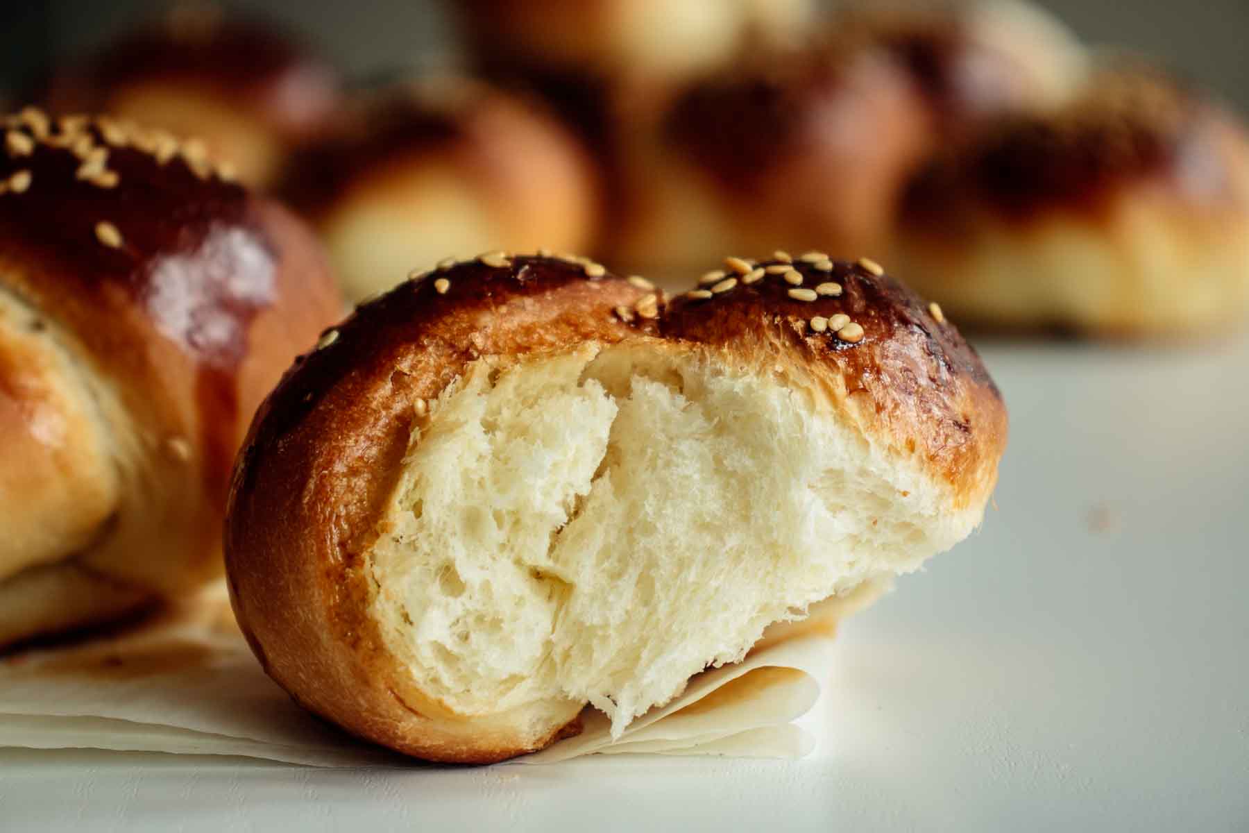 the soft crumb of a challah roll