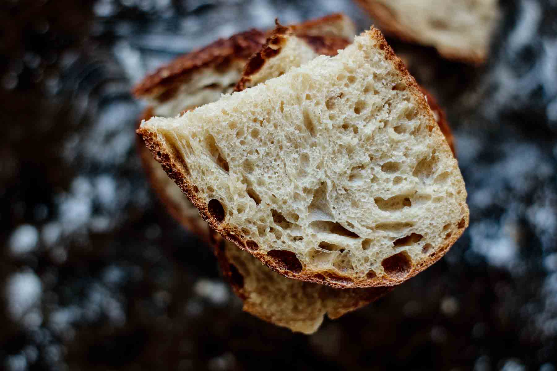 close up of a sourdough bread slice