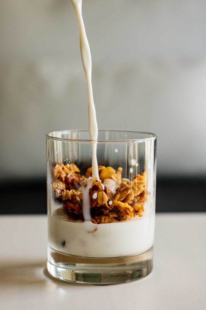 Cornflake Cereal Granola Milk and Pop