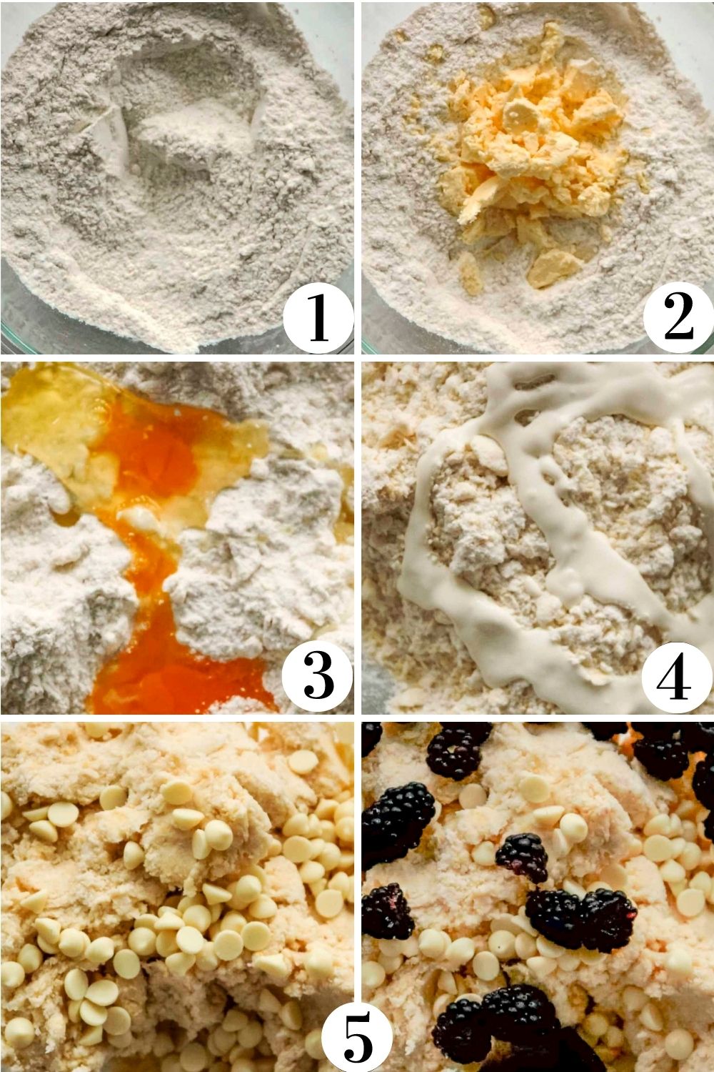 Step by step collage showing how to make scone dough.