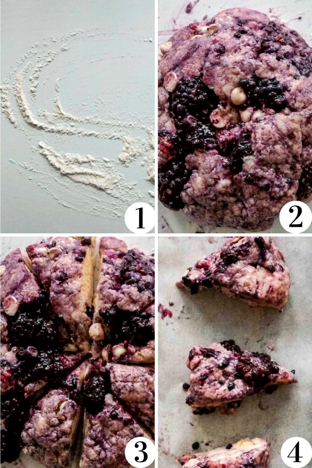 Step by step collage showing how to shape scones.