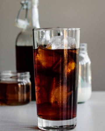 a tall glass of cold brew with ice