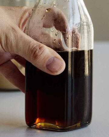A bottle of brown sugar syrup.