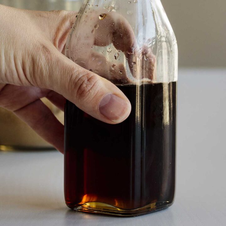 A bottle of brown sugar syrup.