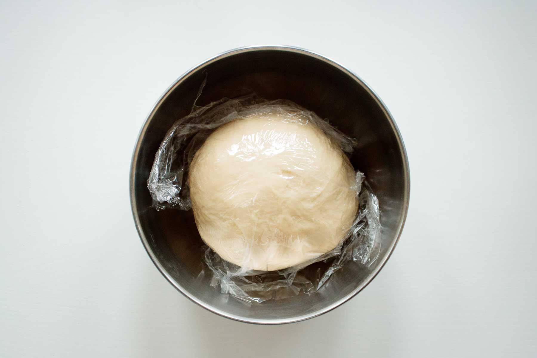 Covered dough, start of the first rise