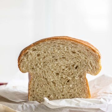 The soft interior of a sourdough sandwich bread.