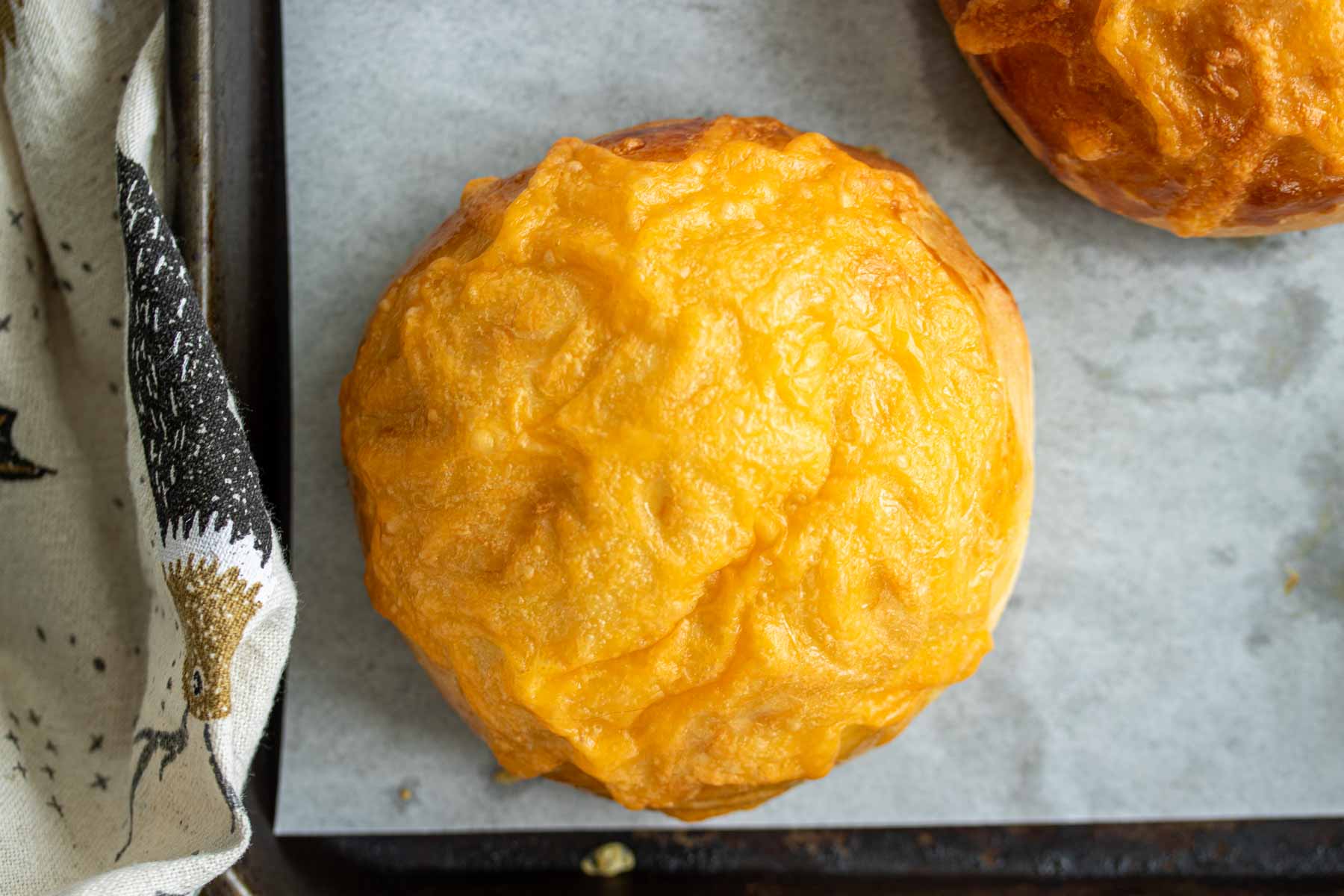 Cheese bun seen from above.