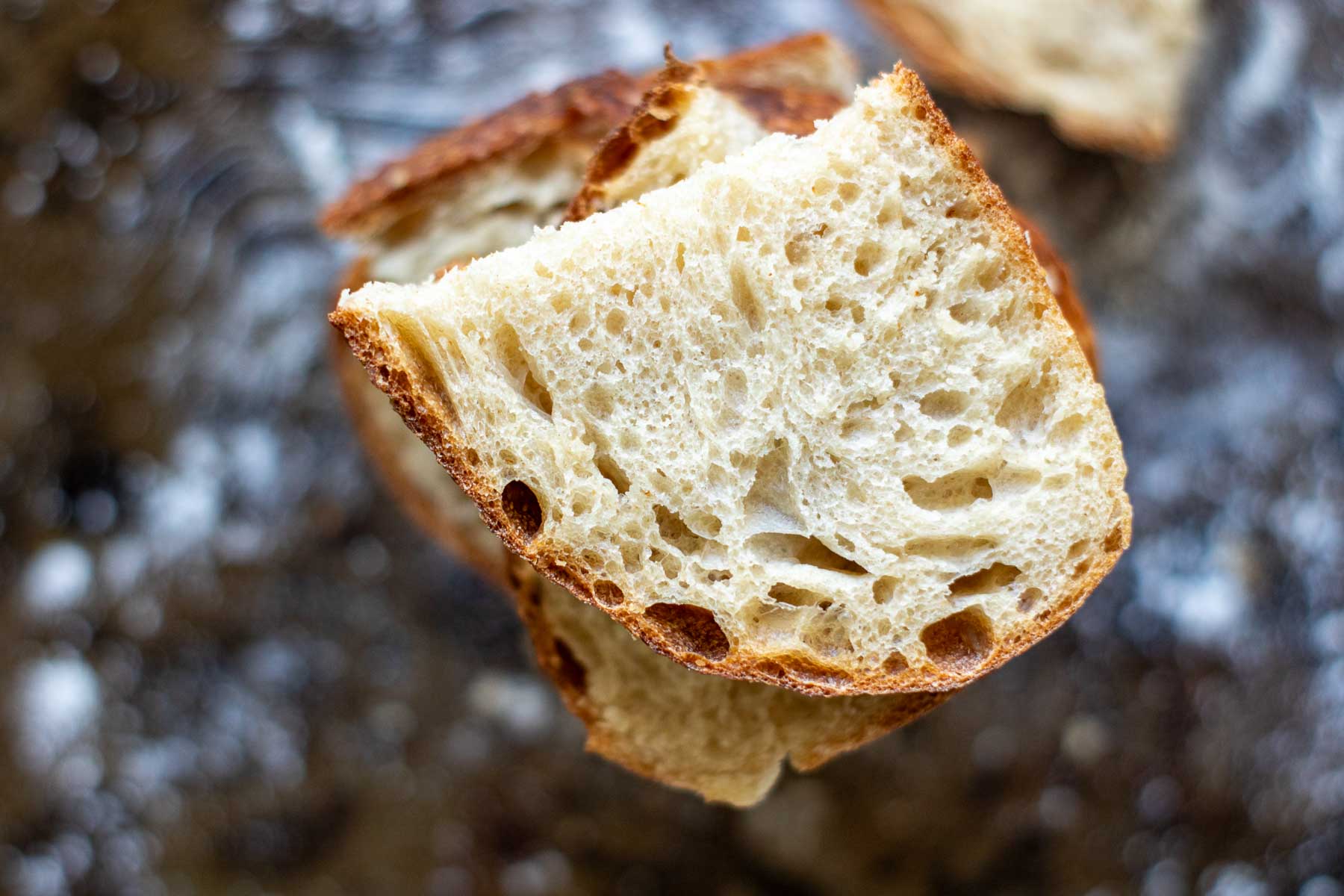 Sourdough bread slices for bruschetta.