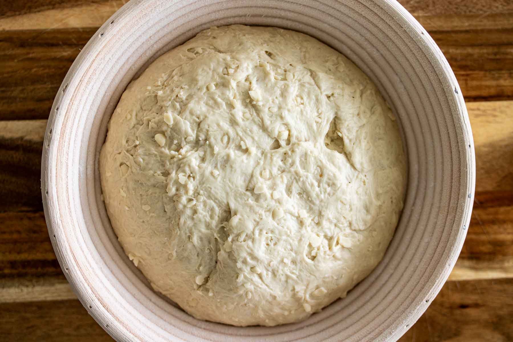 Dough placed into a banneton.