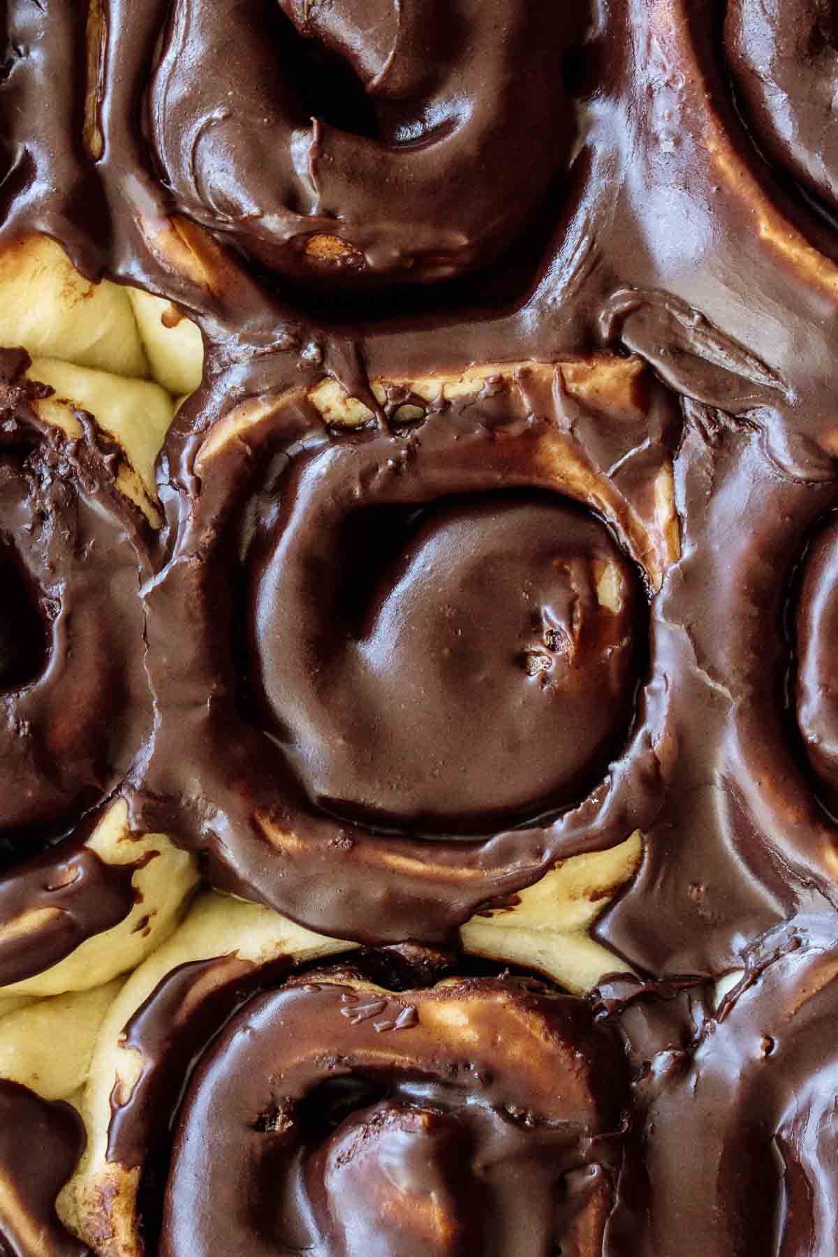 Glazed chocolate rolls.