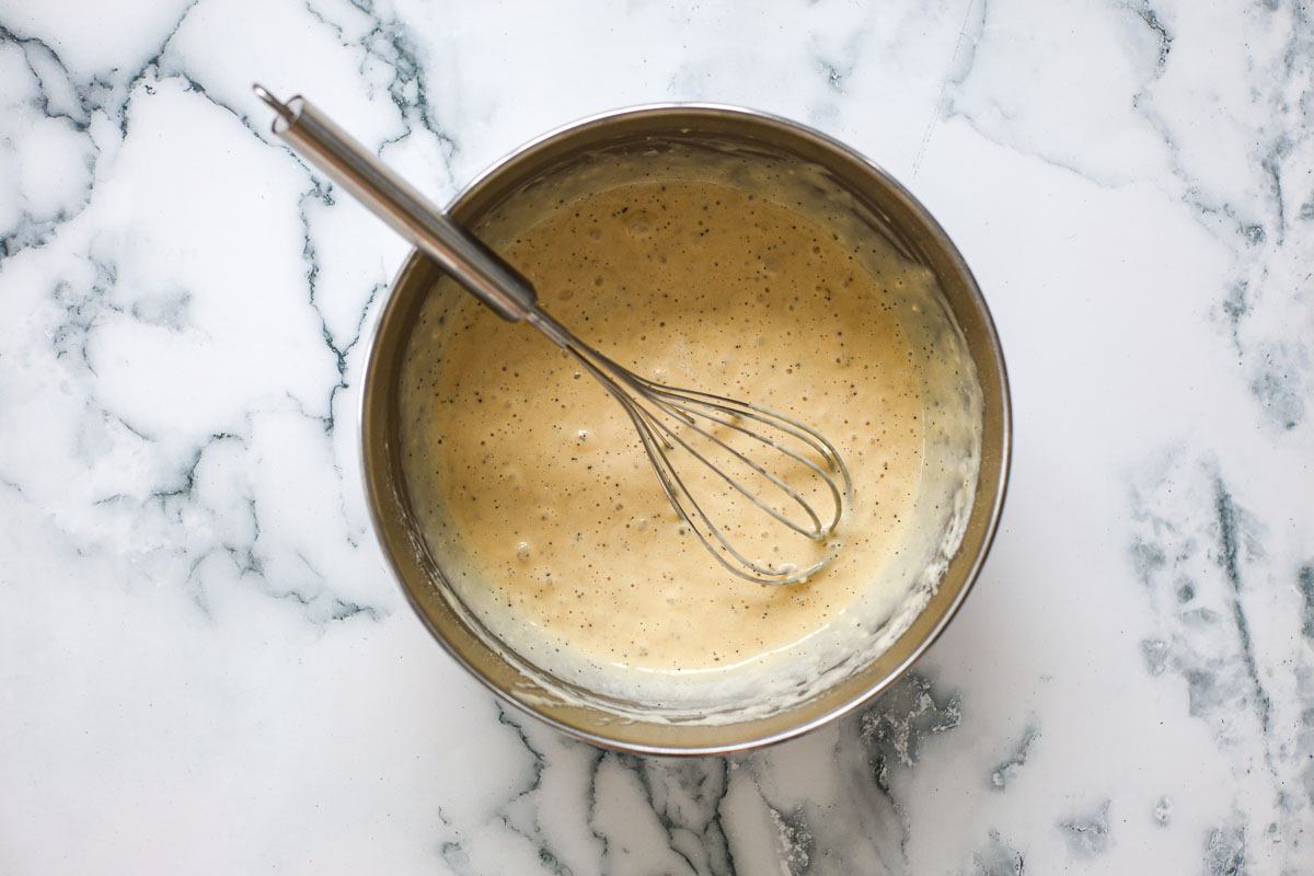 Earl Grey waffle batter with a whisker.