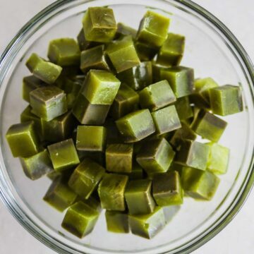 Small matcha ice cubes.