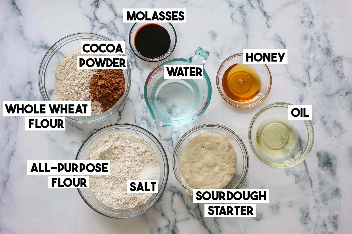 Ingredients used for making this recipe separated into glass bowls.