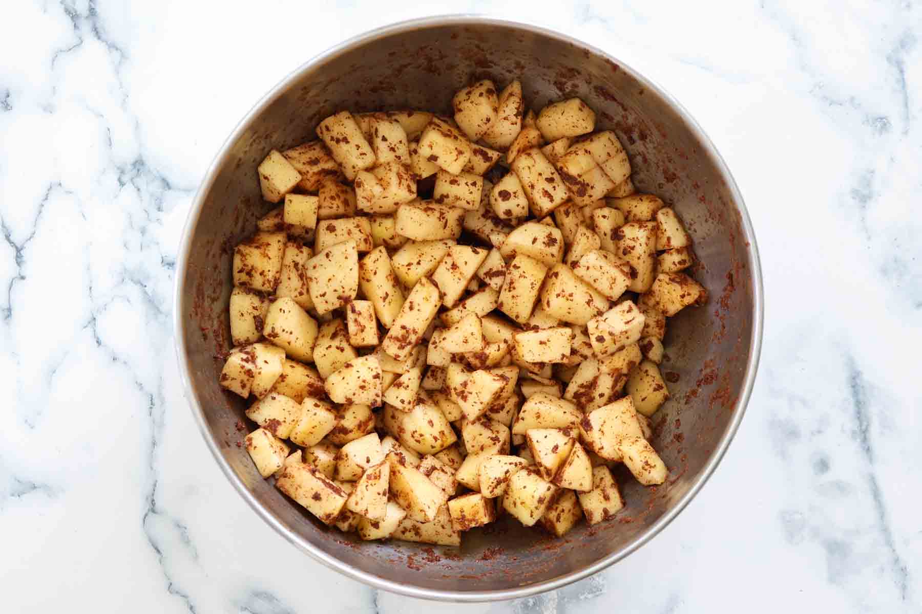 Apples with cinnamon, butter, sugar and vinegar.