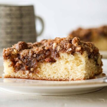 Sourdough apple coffee cake on a plate.