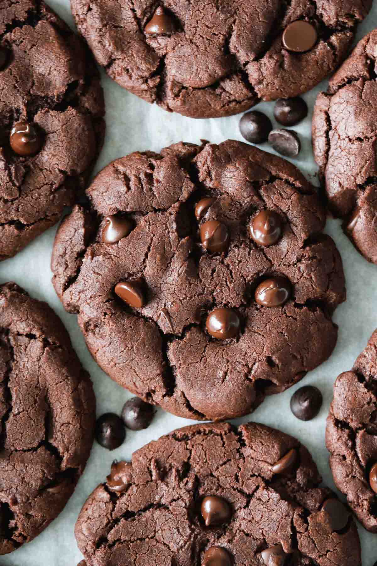 Sourdough chocolate cookies with melting chocolate chips.