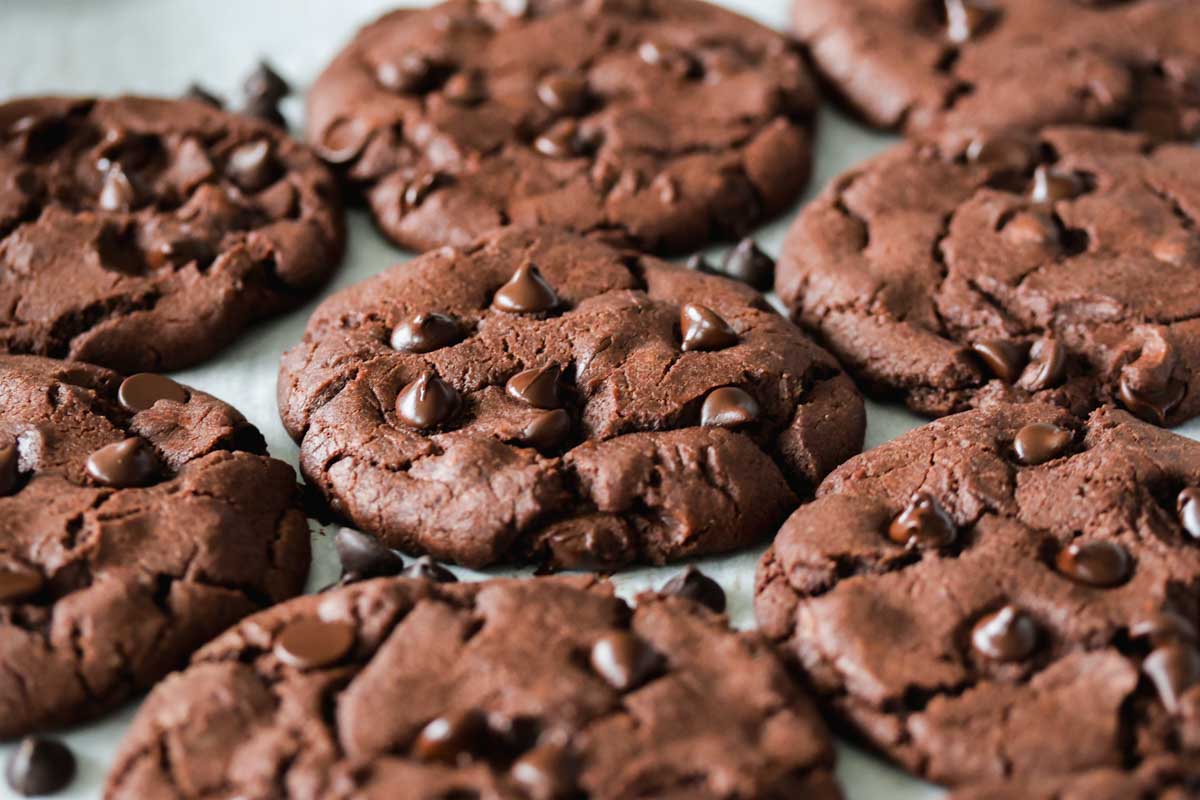 Baked sourdough chocolate chip cookies.