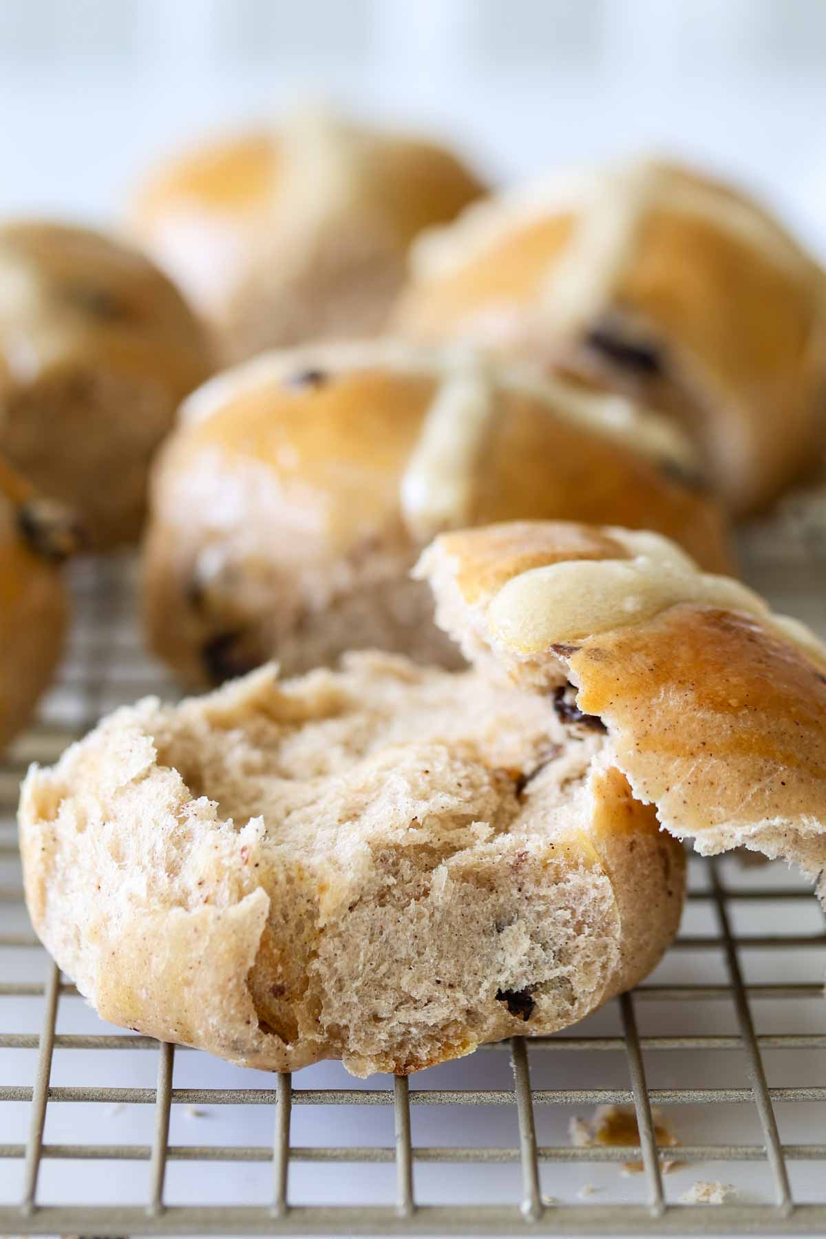 The crumb of a hot cross bun.