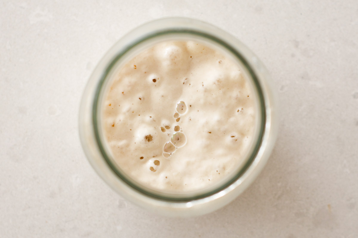 A bubbly sourdough starter.