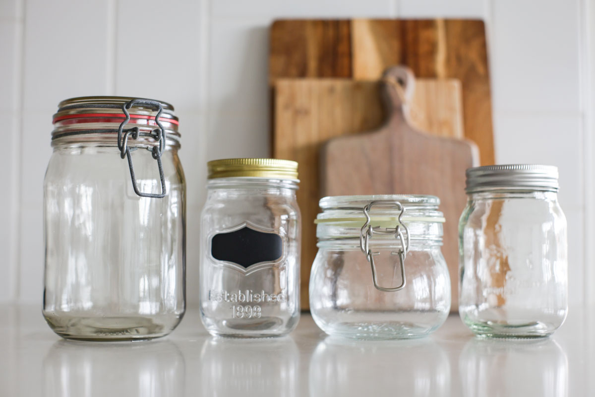 Four glass jars.