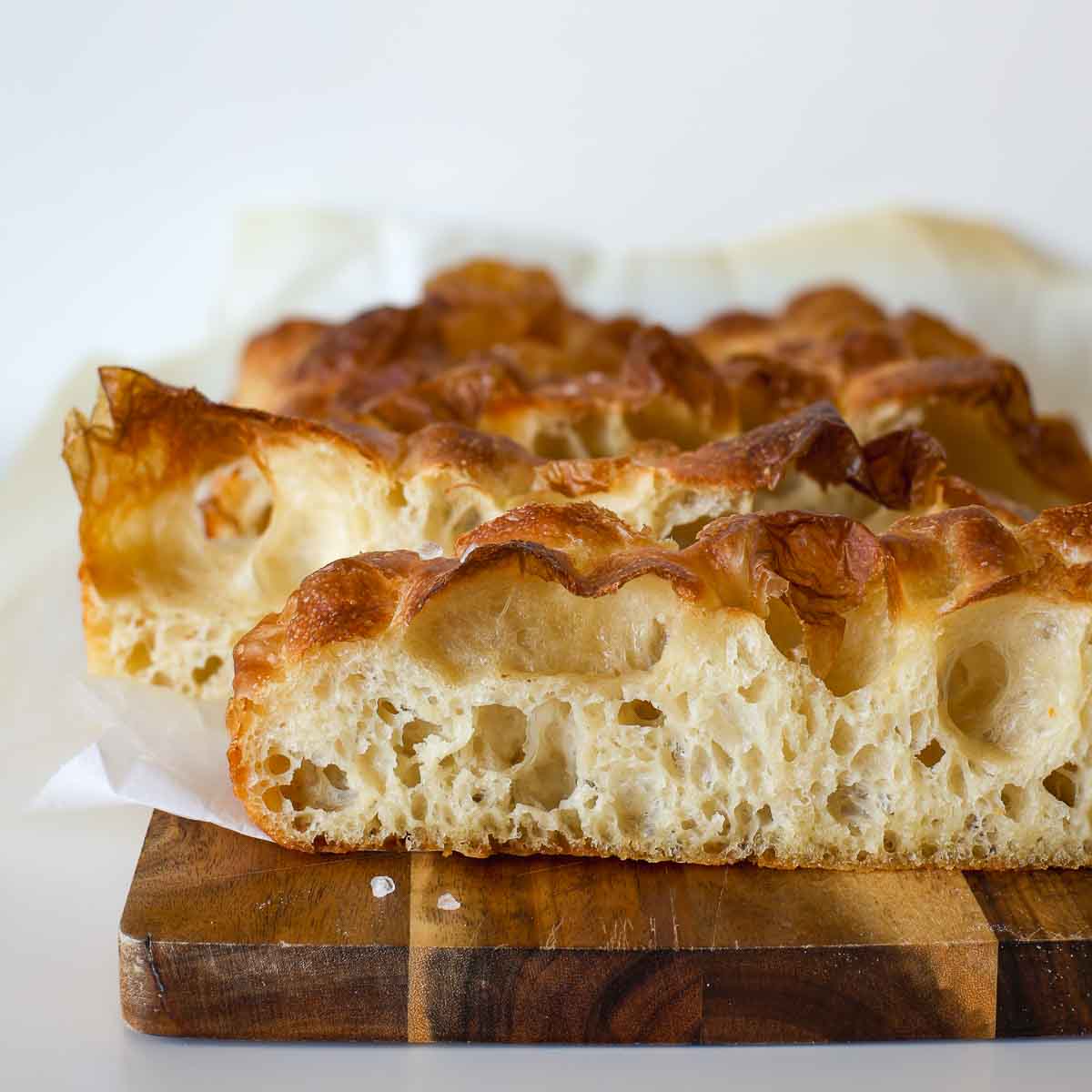 Sourdough focaccia crumb.