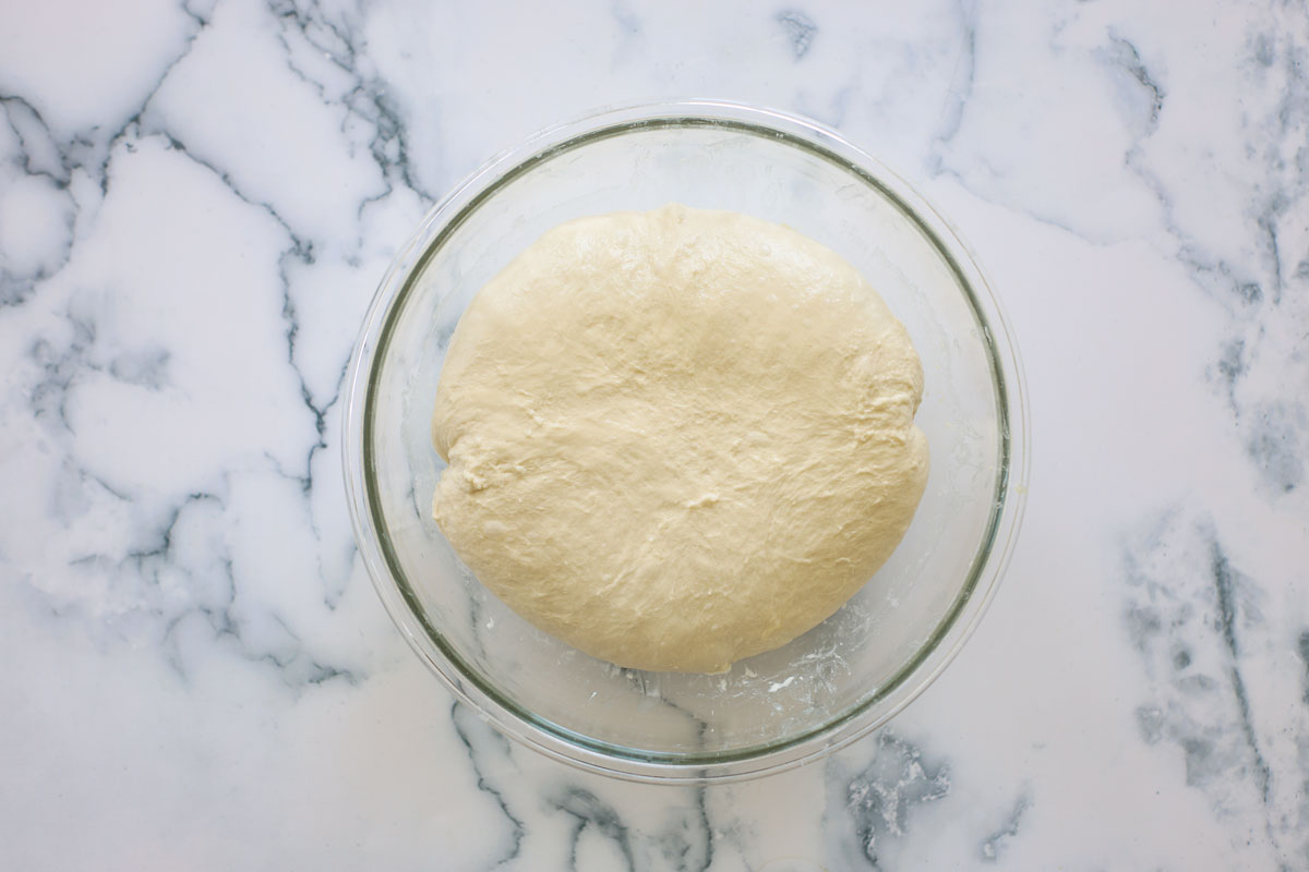 Dough smooth after stretch and fold.